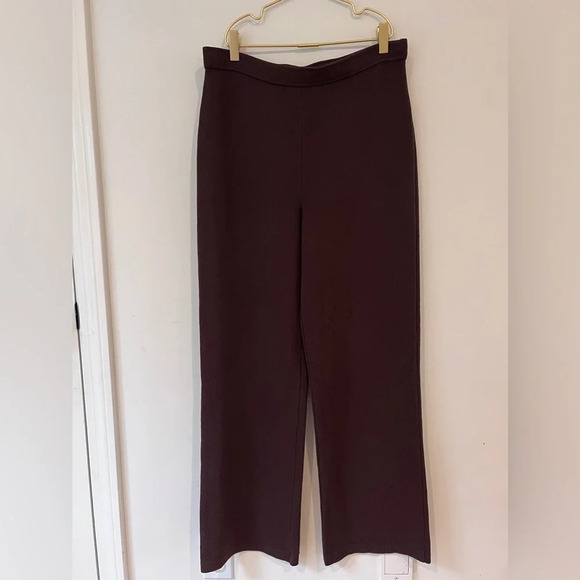 St. John brown knit wool trouser wide leg trouser - Picture 1 of 8